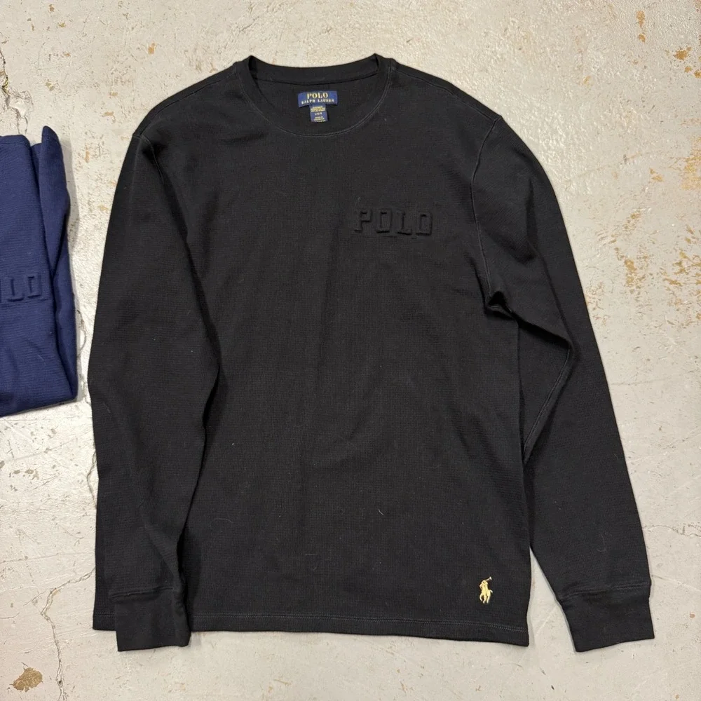 2 Pack Polo Ralph Lauren Thermal Shirts Black Blue Waffle Knit Sleepwear Large